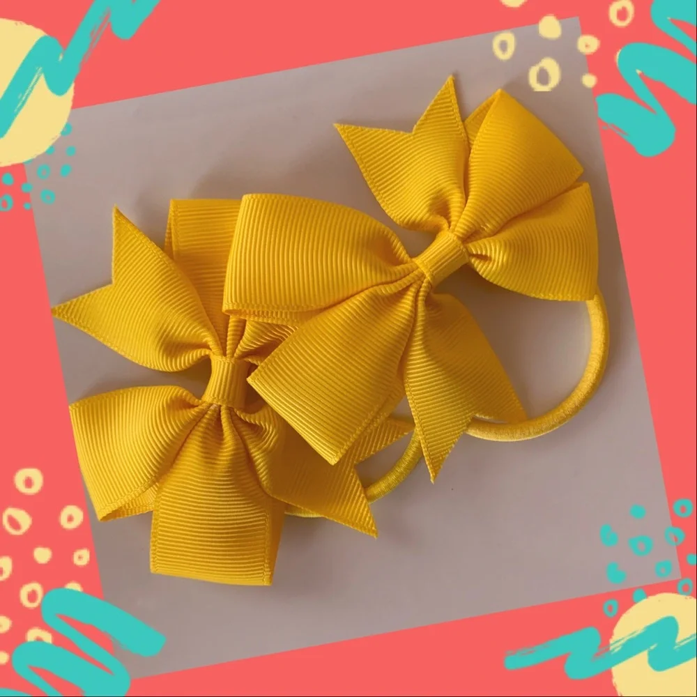 2-Piece Girls Yellow Grosgrain Bow Hair Tie Set | Baby Hair Accessories